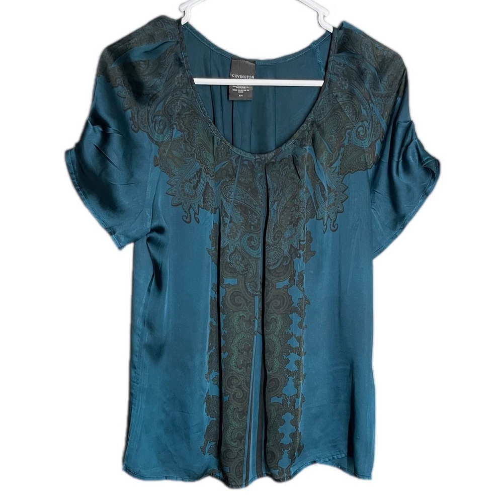 Coldwater Creek Teal Short-Sleeve Scoop Neck Blouse